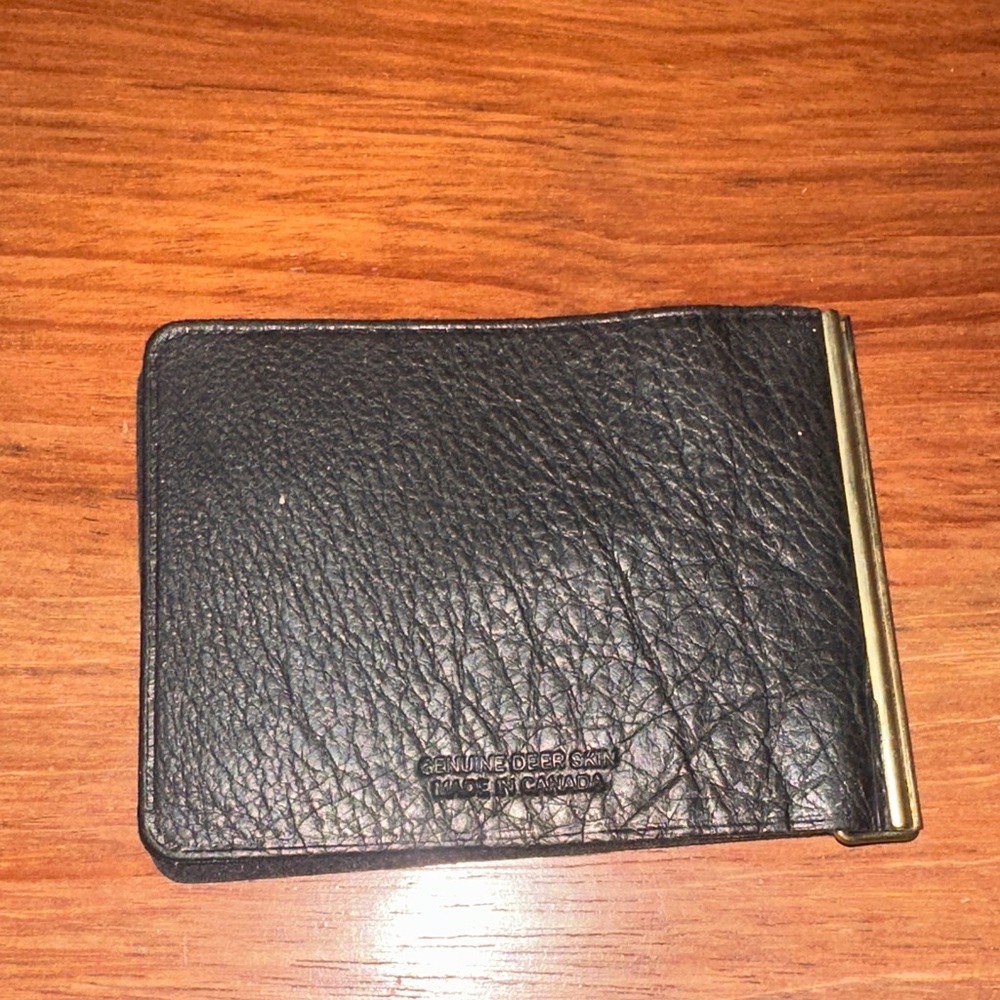 Black and Brass Buck Skin Leather Handmade Money Clip Wallet